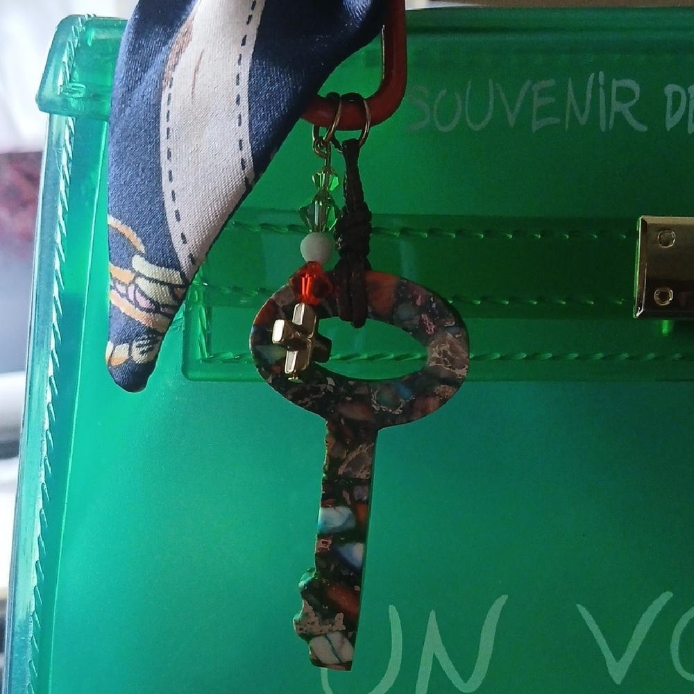 Designer Green Transparent Tote Bag with Scarf Handle - Picture 7 of 7